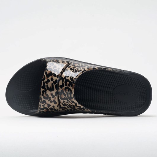 Black Leopard Orthofeet OOFOS OOahh Limited Women's Slide Sandals | XDSFU0376