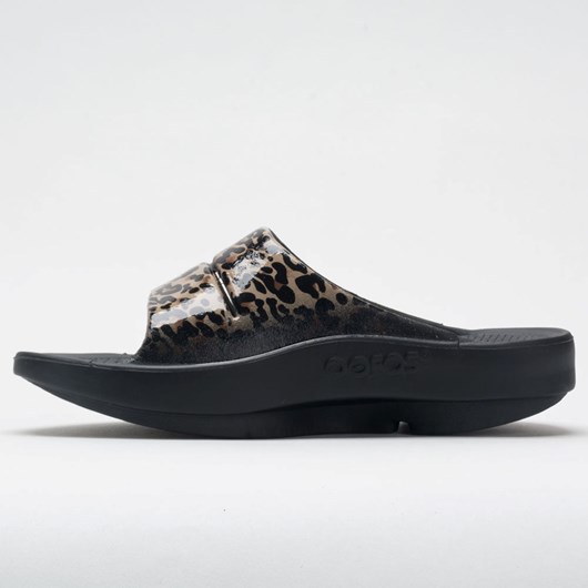 Black Leopard Orthofeet OOFOS OOahh Limited Women's Slide Sandals | XDSFU0376