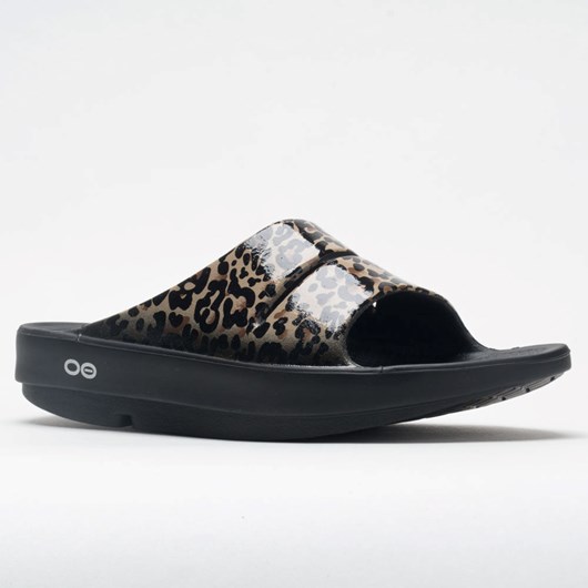 Black Leopard Orthofeet OOFOS OOahh Limited Women's Slide Sandals | XDSFU0376