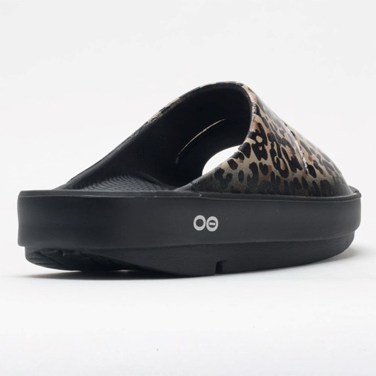 Black Leopard Orthofeet OOFOS OOahh Limited Women's Slide Sandals | XDSFU0376