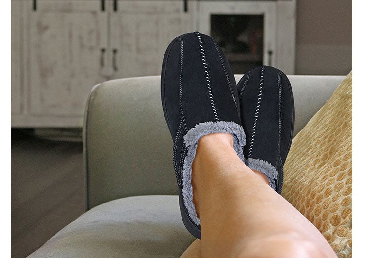 Black Orthofeet Arch Support Men's Slippers | QBOUC3947