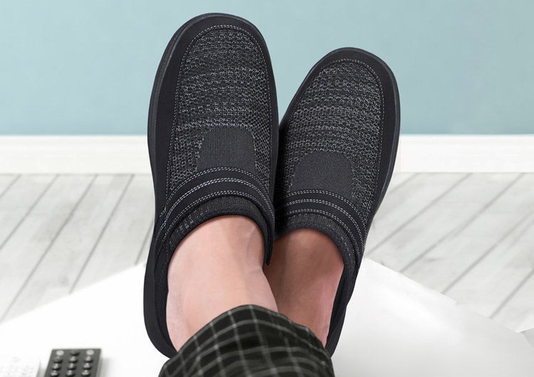 Black Orthofeet Arch Support Men's Slippers | QSEVO0764