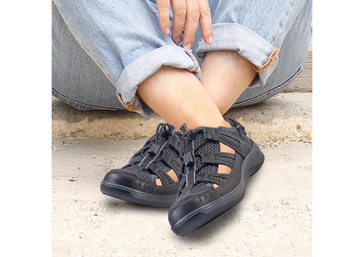 Black Orthofeet Arch Support Orthopedic Women's Sandals | ZPJHS8903