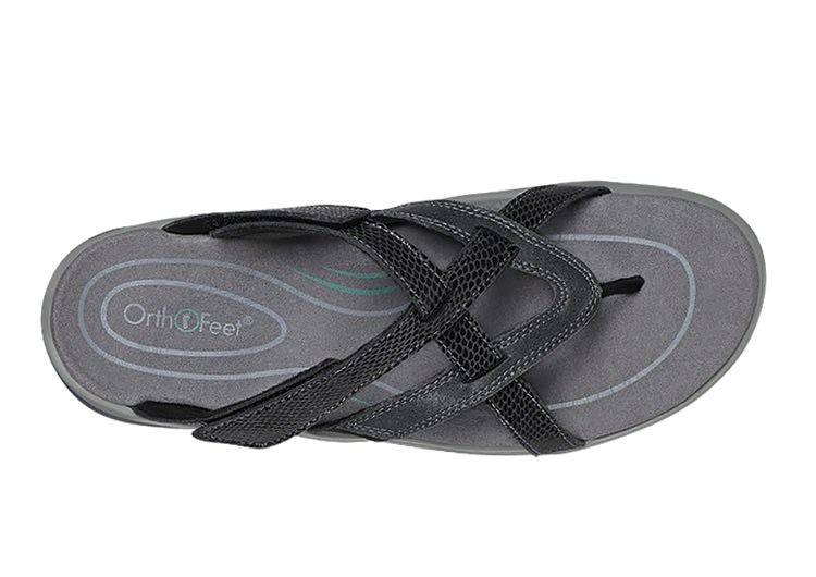 Black Orthofeet Arch Support Orthotic Women's Flip Flops | NZEIW2078