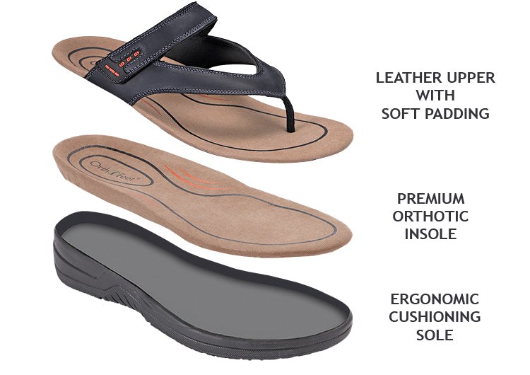 Black Orthofeet Toe Post With Arch Support Men's Flip Flops | IZSFX2405