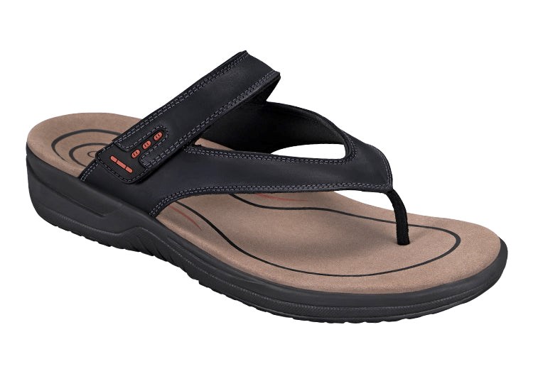 Black Orthofeet Toe Post With Arch Support Men\'s Flip Flops | IZSFX2405