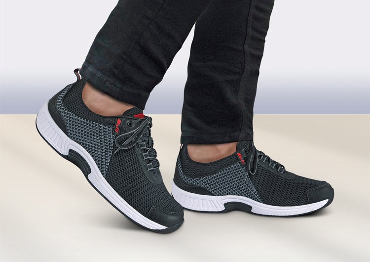 Black Orthofeet Walking Athletic Men's Sneakers | AVXEC0637