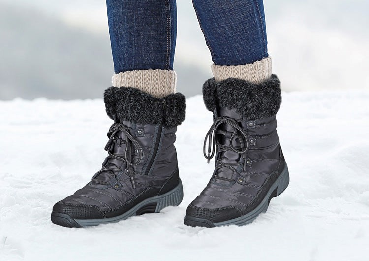 Black Orthofeet Waterproof Women's Winter Boots | GUIFA9528