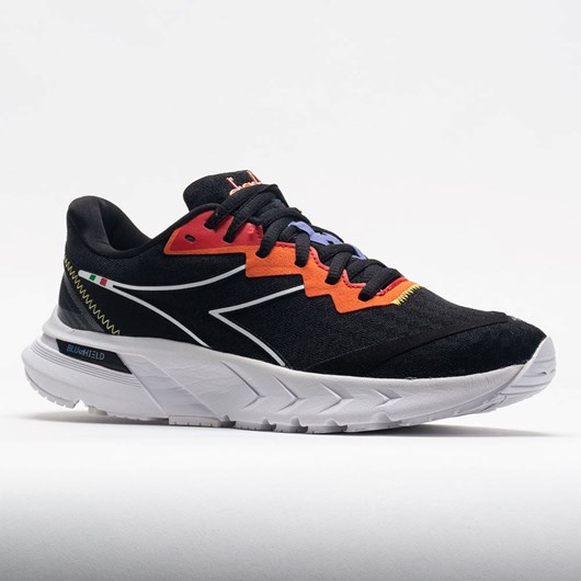 Black / White / Vermillion Orange Orthofeet Diadora Mythos Blushield Volo 2 Women's Running Shoes | IAOFJ1057