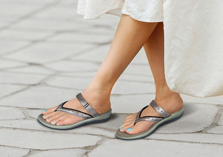 Pewter Orthofeet Arch Support Orthotic Women's Flip Flops | QXUYH1052