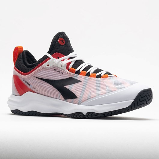 White / Black / Fiery Red Orthofeet Diadora Speed Blushield Fly AG Men's Tennis Shoes | ENDKS1806