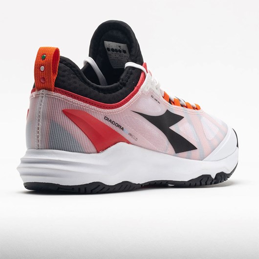 White / Black / Fiery Red Orthofeet Diadora Speed Blushield Fly AG Men's Tennis Shoes | ENDKS1806