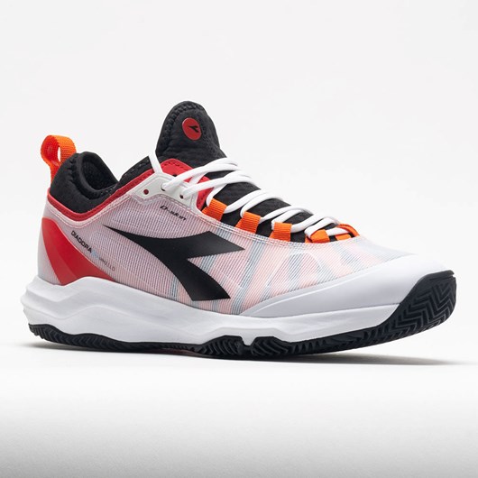 White / Black / Fiery Red Orthofeet Diadora Speed Blushield Fly Clay Men's Tennis Shoes | HOCTU9675