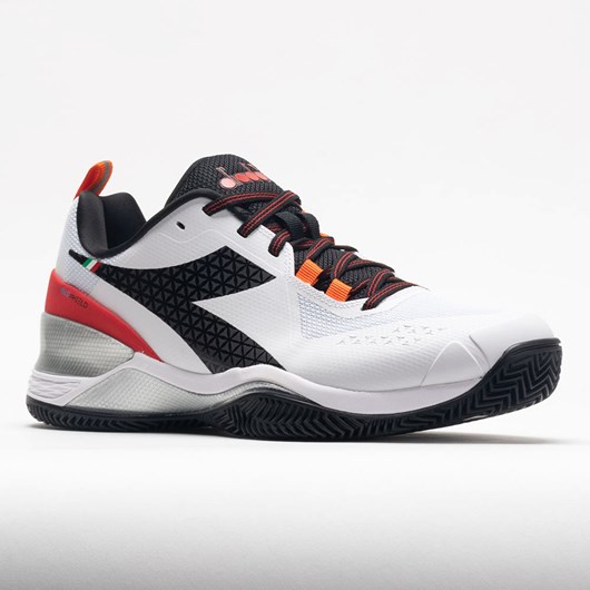 White / Black / Fiery Red Orthofeet Diadora Blushield Torneo Clay Men's Tennis Shoes | VAPGN2147