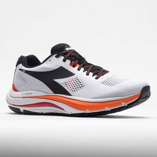 White / Black / Vermillion Orange Orthofeet Diadora Mythos Blushield Vortice 7 Men's Running Shoes | UCBPE1536