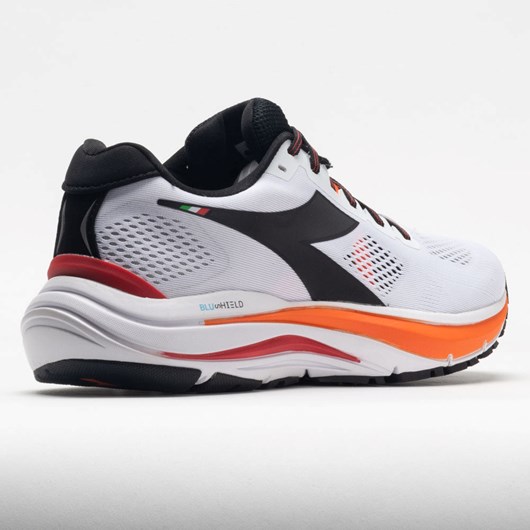 White / Black / Vermillion Orange Orthofeet Diadora Mythos Blushield Vortice 7 Men's Running Shoes | UCBPE1536