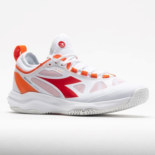 White / Fiery Red Orthofeet Diadora Speed Blushield Fly Clay Women's Tennis Shoes | LCJMT8542