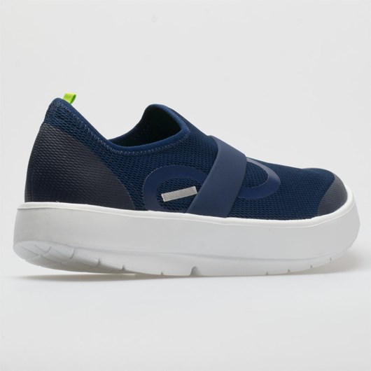 White / Navy Orthofeet OOFOS OOmg Low Men's Walking Shoes | RGTIZ2831