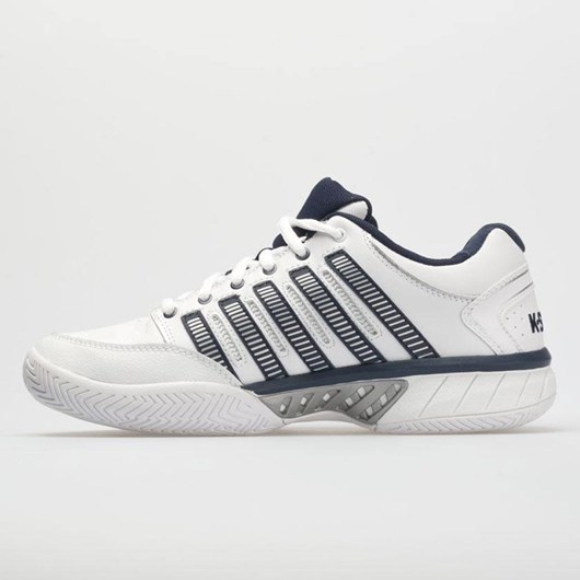 White / Navy / Silver Orthofeet K-Swiss Hypercourt Express Leather Men's Tennis Shoes | YWFBO1892