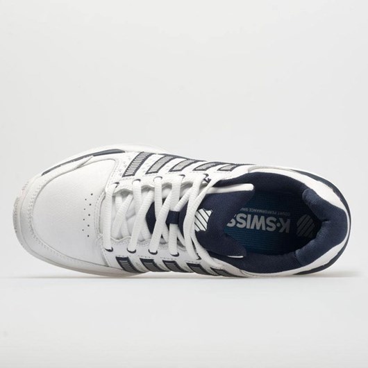 White / Navy / Silver Orthofeet K-Swiss Hypercourt Express Leather Men's Tennis Shoes | YWFBO1892