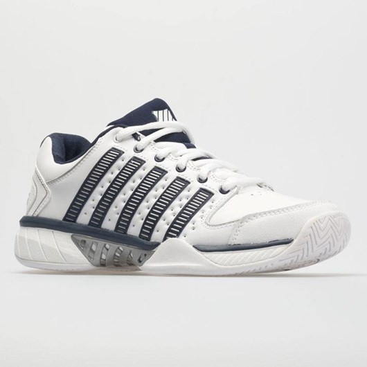 White / Navy / Silver Orthofeet K-Swiss Hypercourt Express Leather Men's Tennis Shoes | YWFBO1892