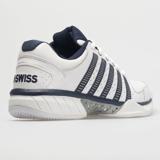 White / Navy / Silver Orthofeet K-Swiss Hypercourt Express Leather Men's Tennis Shoes | YWFBO1892