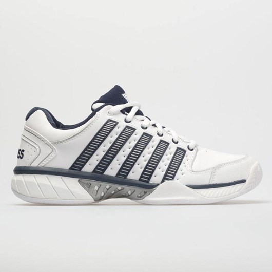 White / Navy / Silver Orthofeet K-Swiss Hypercourt Express Leather Men\'s Tennis Shoes | YWFBO1892