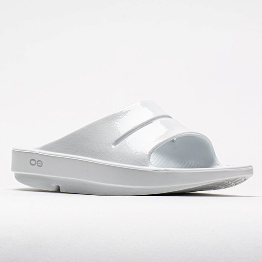 White Orthofeet OOFOS OOahh Luxe Women's Slide Sandals | LFKZB7198