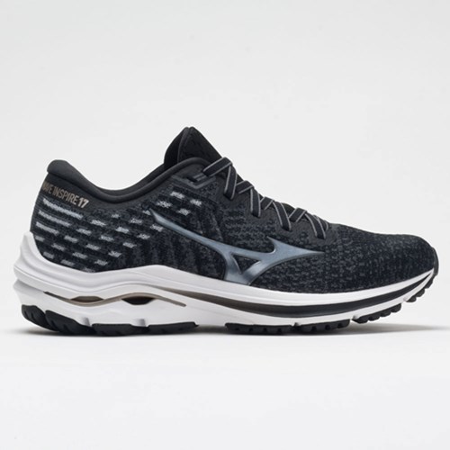 Black / Platinum Gold Orthofeet Mizuno Wave Inspire 17 Waveknit Women's Running Shoes | KWVHJ8570