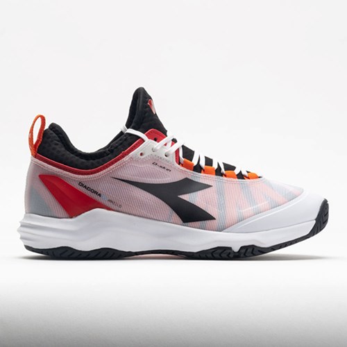 White / Black / Fiery Red Orthofeet Diadora Speed Blushield Fly AG Men's Tennis Shoes | ENDKS1806