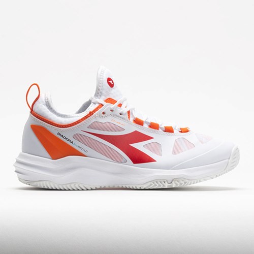 White / Fiery Red Orthofeet Diadora Speed Blushield Fly Clay Women's Tennis Shoes | LCJMT8542