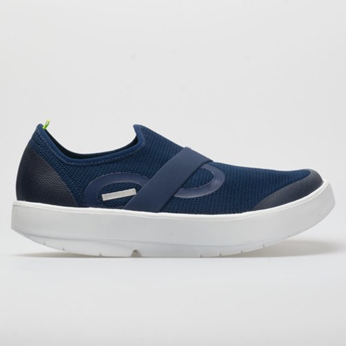 White / Navy Orthofeet OOFOS OOmg Low Men's Walking Shoes | RGTIZ2831