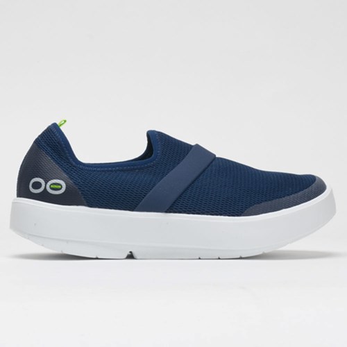 White / Navy Orthofeet OOFOS OOmg Low Women's Walking Shoes | QMAJR2689