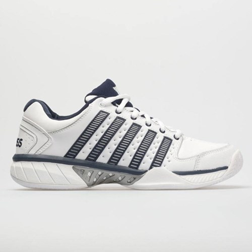 White / Navy / Silver Orthofeet K-Swiss Hypercourt Express Leather Men's Tennis Shoes | YWFBO1892